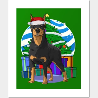 Doberman Pinscher Santa Christmas Tree Posters and Art